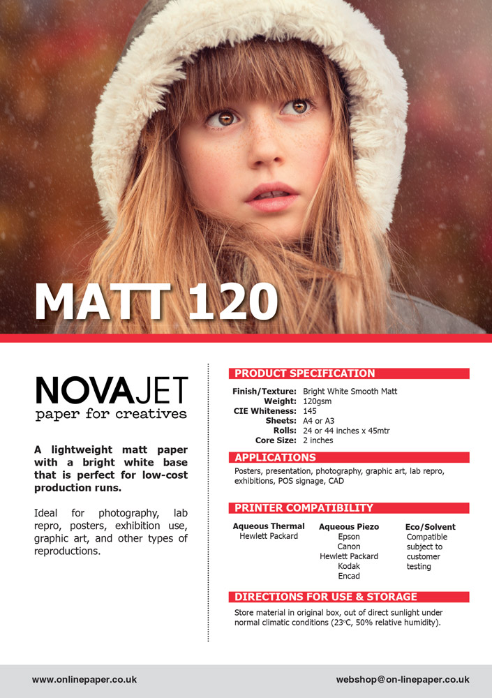 NovaJet Matt 120gsm Affordable, Lightweight Matt Photo Paper